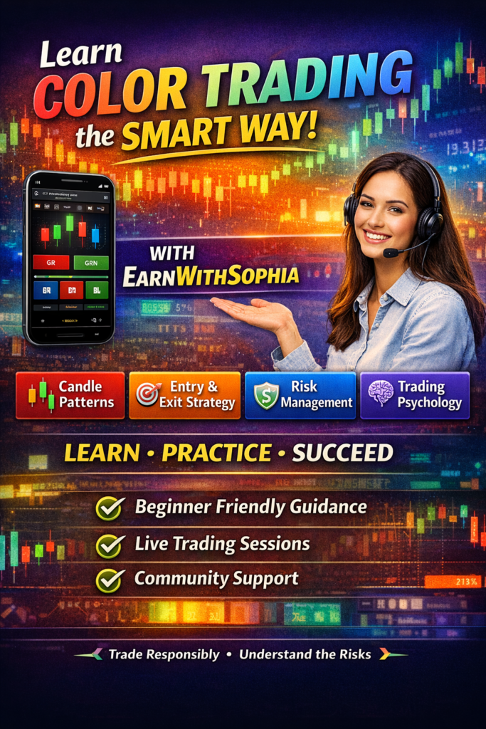 Learn color trading strategies, risk management, and beginner-friendly trading guidance with EarnWithSophia. Join our community and start learning today.